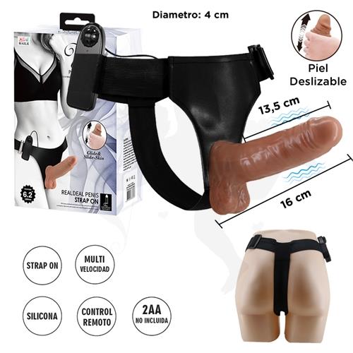 Arnes con dildo y testiculos con vibrador regulable